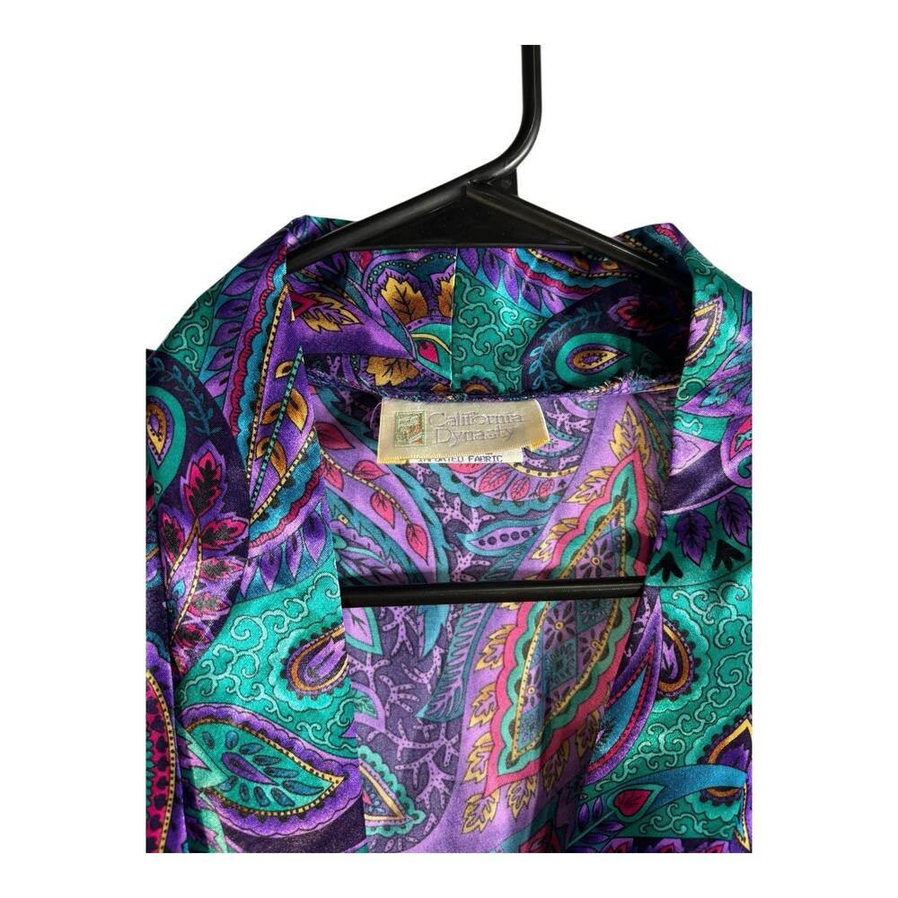 VTG California Dynasty‎ Satin Sleep Shirt Paisley Retro 70s Robe L Inside Belt